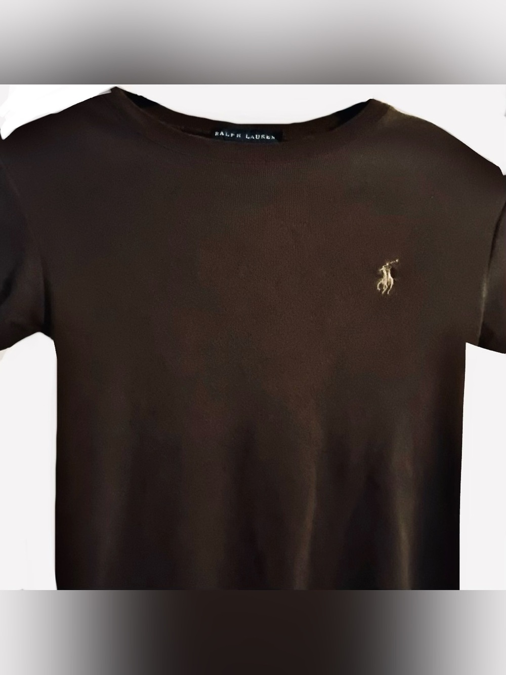 Ralph Lauren Short Sleeve Crew in Dark Brown with Gold Emblem